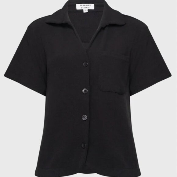 NWT Frankie’s Bikinis Black Coco Terry Button Up Shirt Small 🖤 - Picture 3 of 7